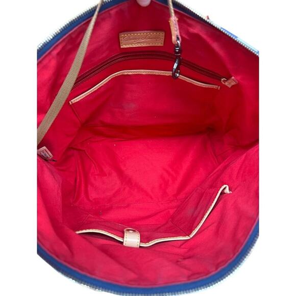 Dooney & Bourke Navy Chevron Tote w/ Pouch Canvas Leather Trim NWT Excellent - Picture 7 of 12